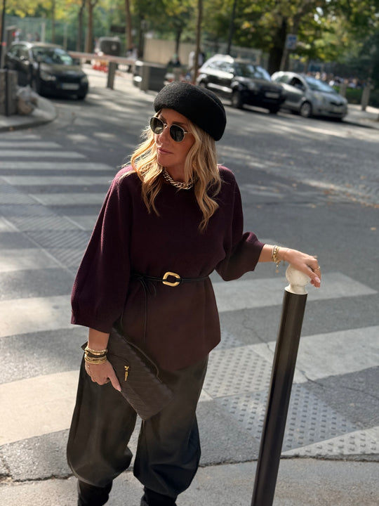 Pull épais ceinture à la taille 9010