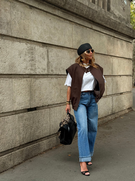 Veste sans manche maxi oversize choco