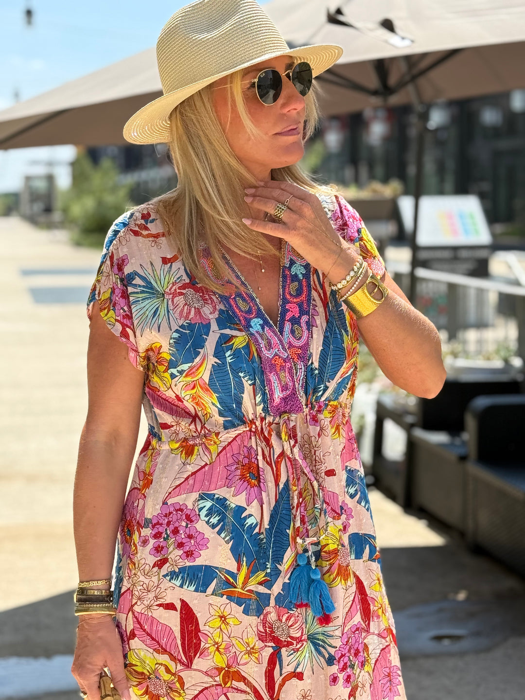 Robe longue col V SATINA