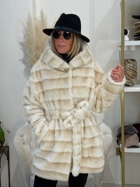 Fourrure rayure ceinture beige 5509