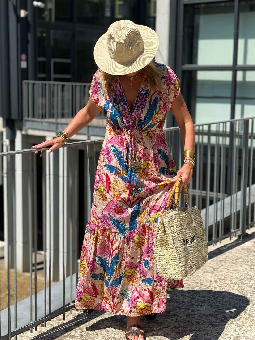 Robe longue col V SATINA