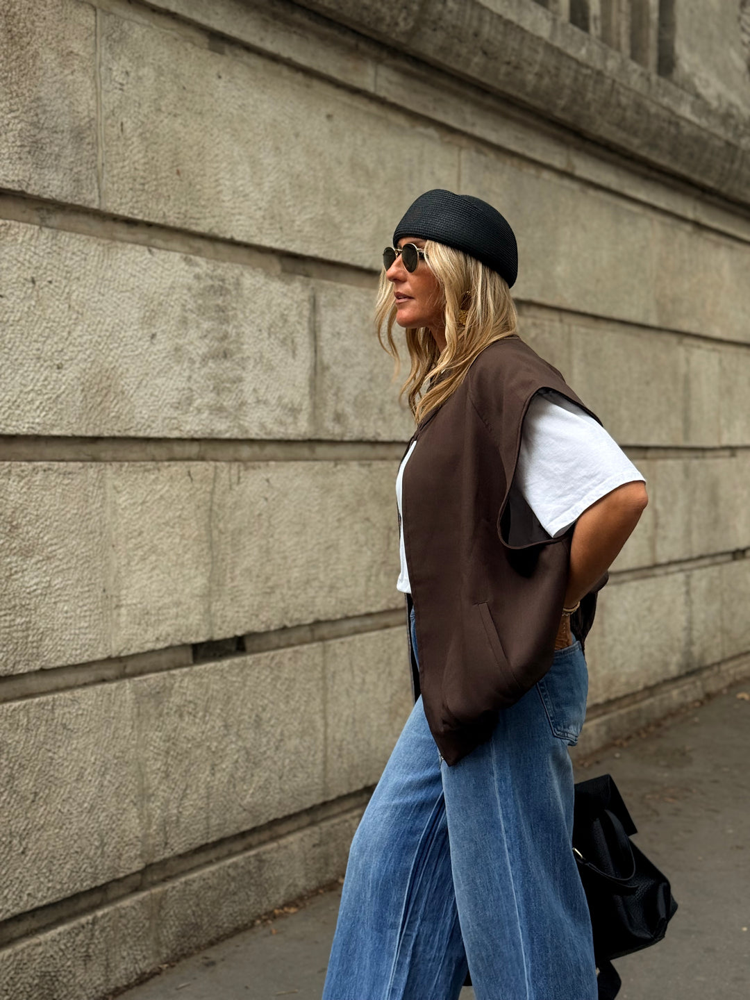 Veste sans manche maxi oversize choco