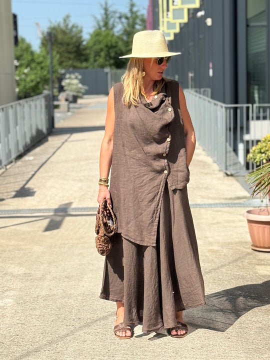 Jupe élastique avec ceinture paille CHOCO