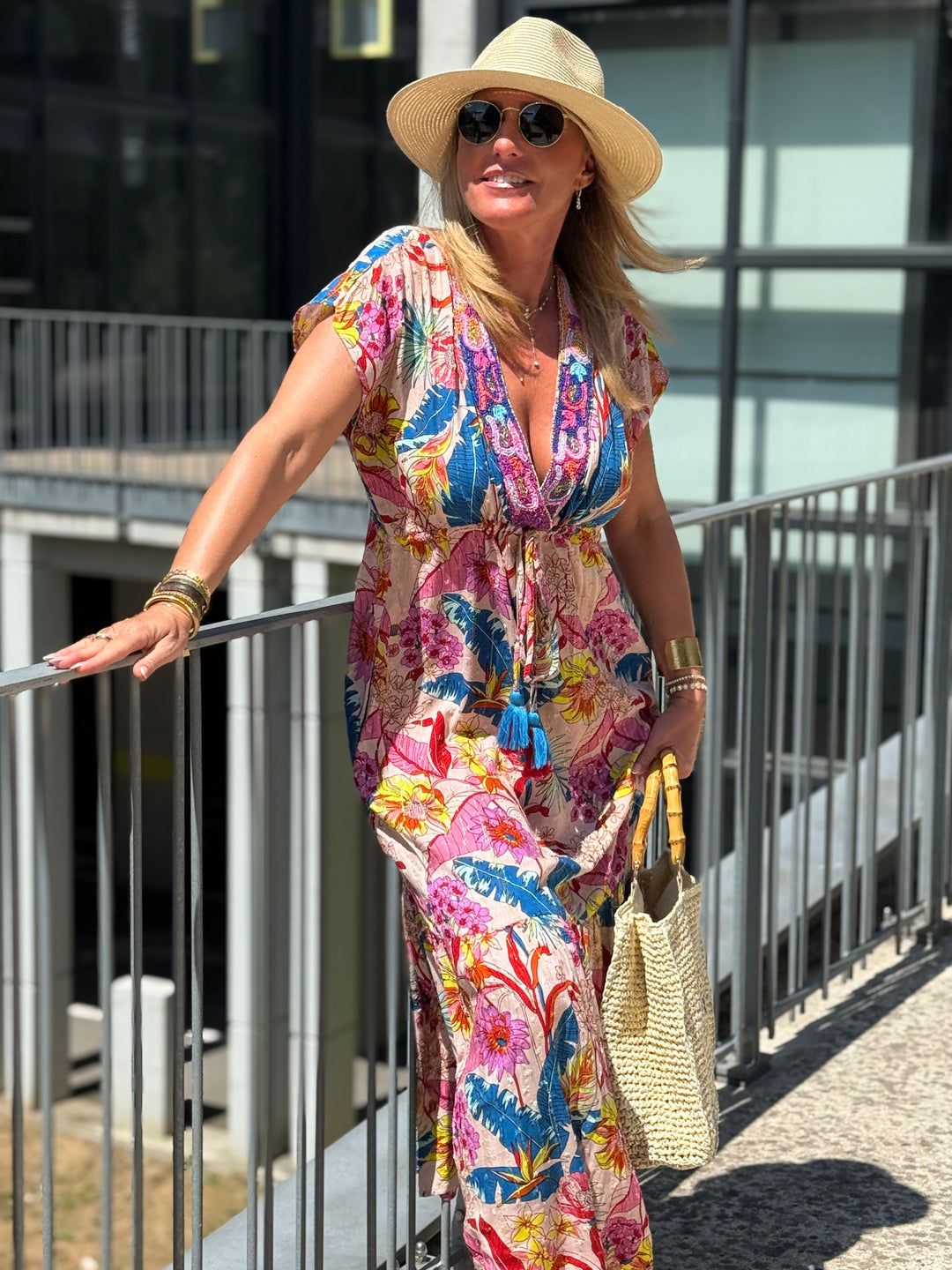Robe longue col V SATINA