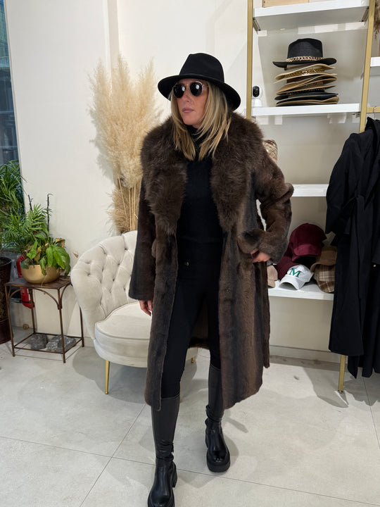 Manteau long fourrures col 202273 choco