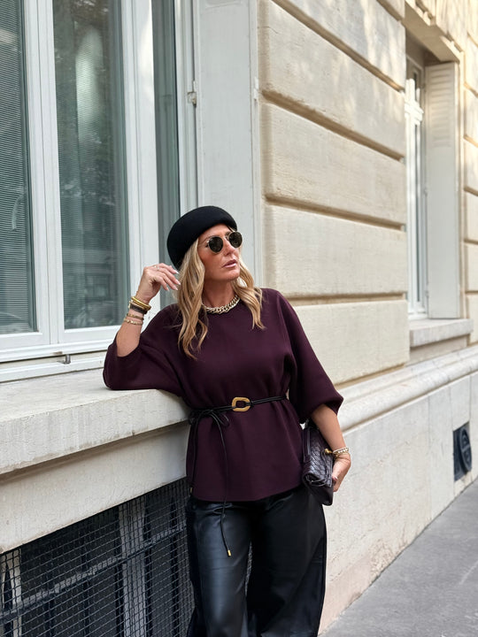 Pull épais ceinture à la taille 9010