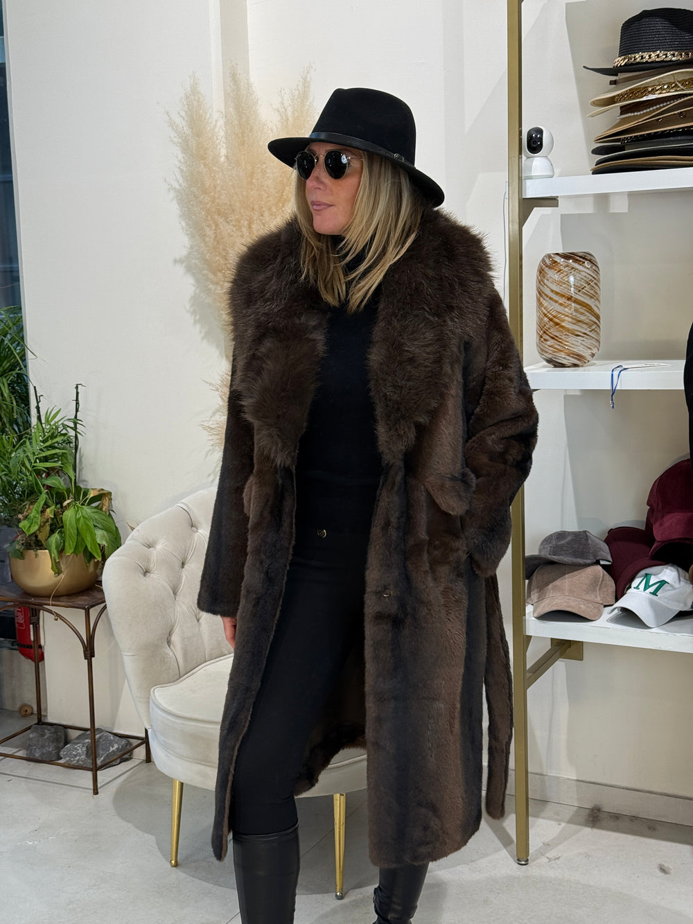 Manteau long fourrures col 202273 choco