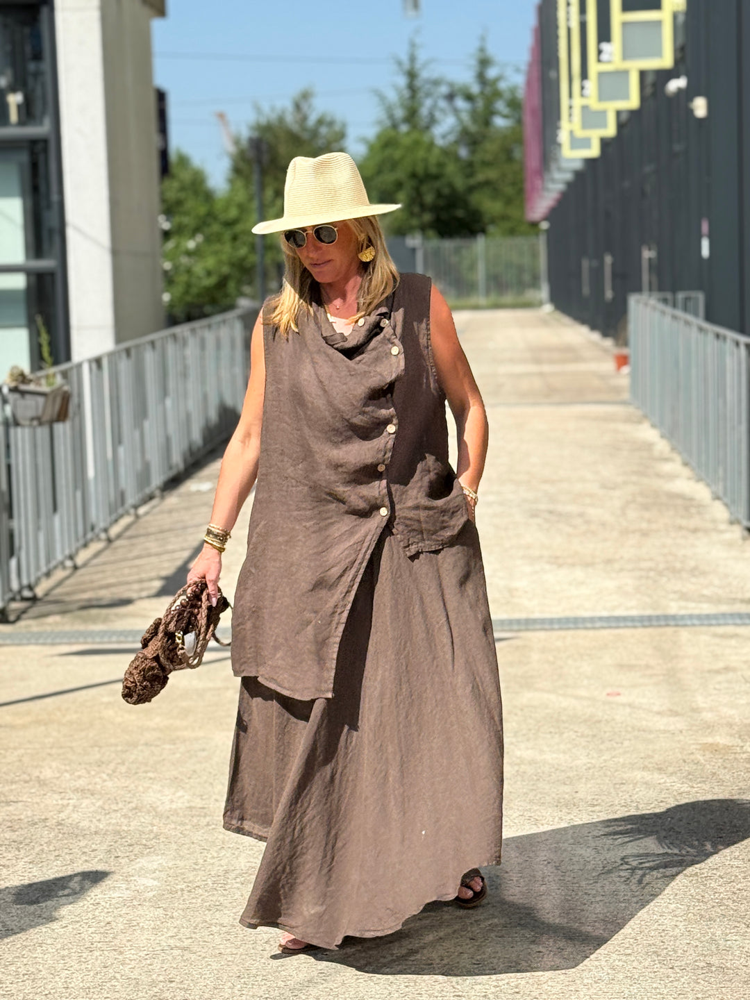 Jupe élastique avec ceinture paille CHOCO