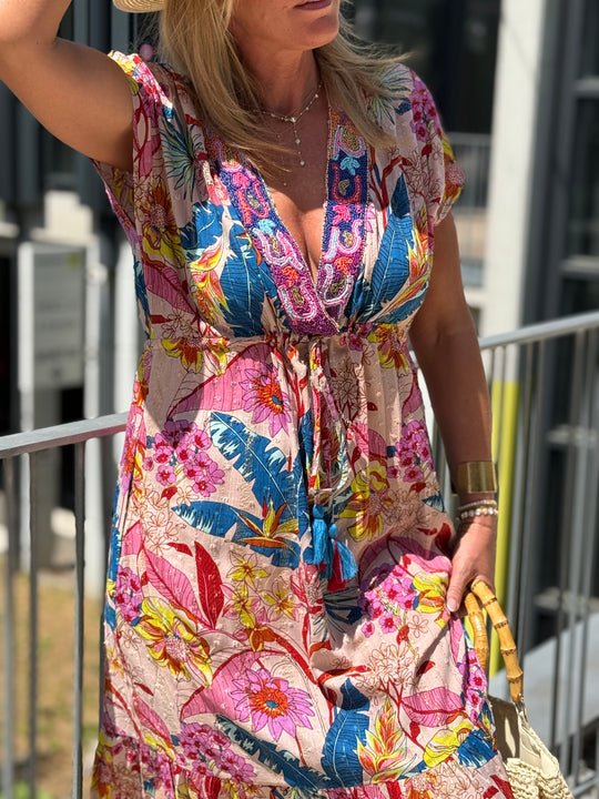Robe longue col V SATINA