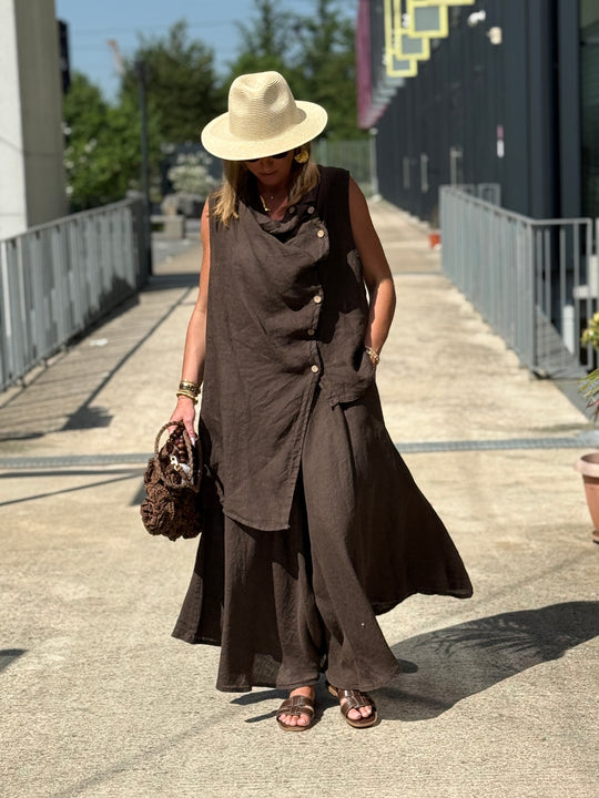 Jupe élastique avec ceinture paille CHOCO