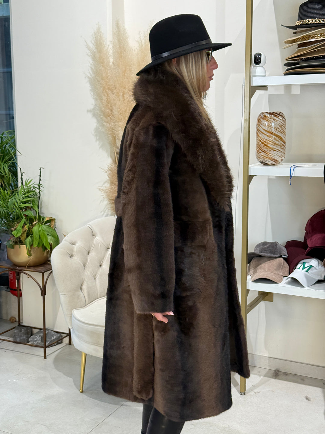 Manteau long fourrures col 202273 choco