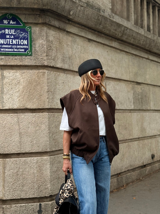 Veste sans manche maxi oversize choco