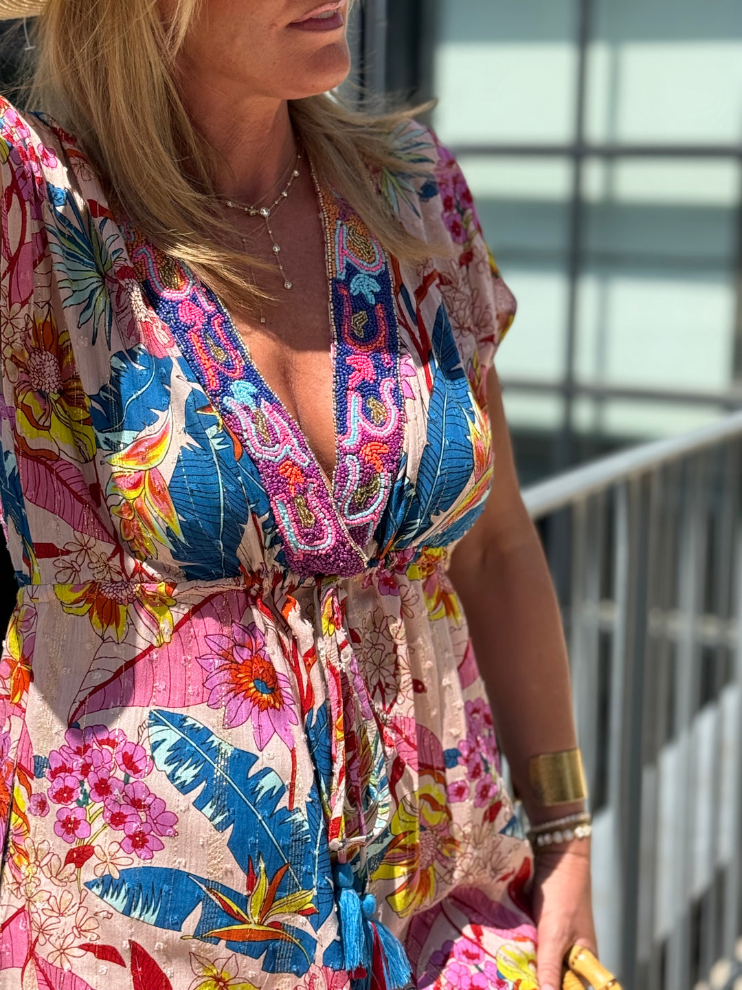 Robe longue col V SATINA