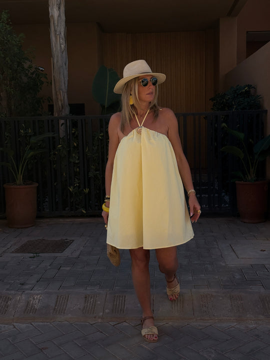 Robe courte à dos nus jaune 9506