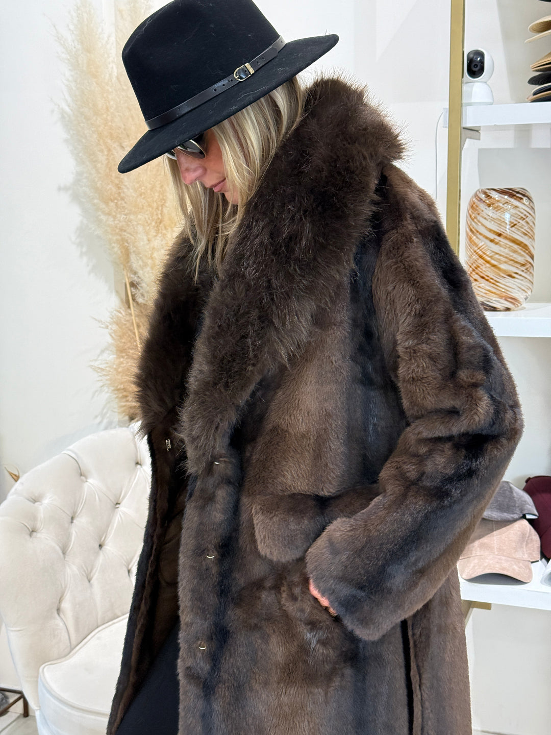 Manteau long fourrures col 202273 choco