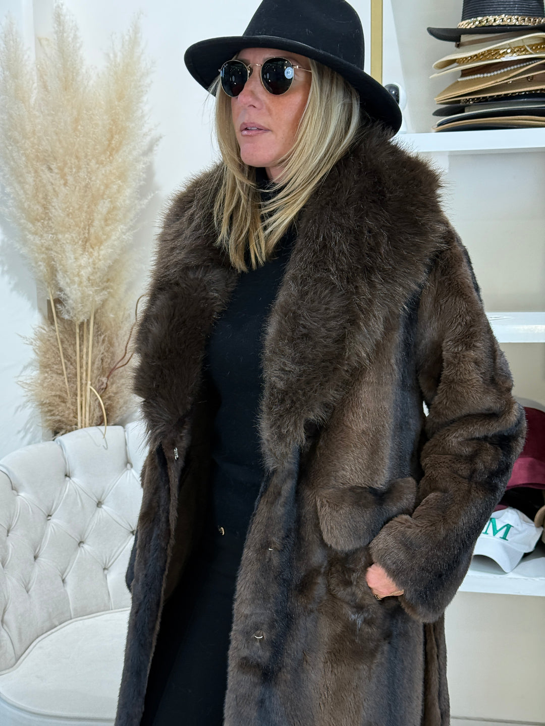 Manteau long fourrures col 202273 choco