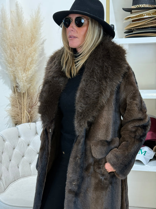 Manteau long fourrures col 202273 choco