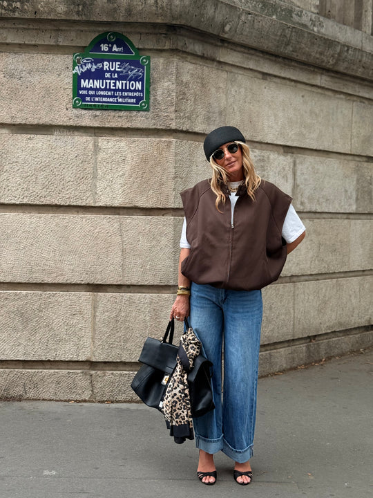 Veste sans manche maxi oversize choco