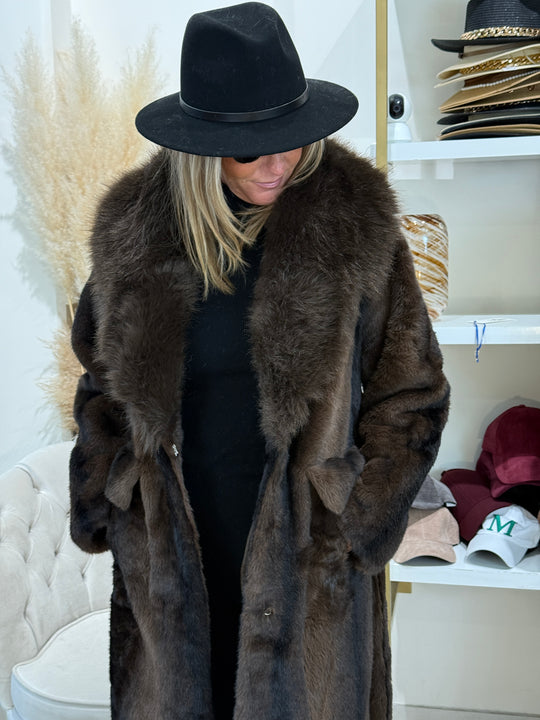 Manteau long fourrures col 202273 choco