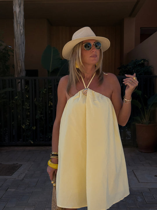 Robe courte à dos nus jaune 9506