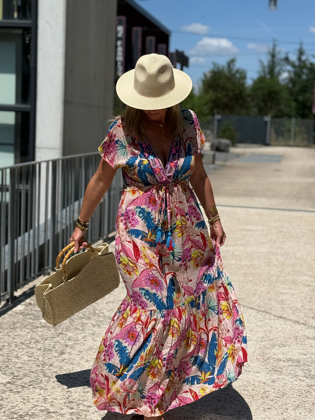 Robe longue col V SATINA