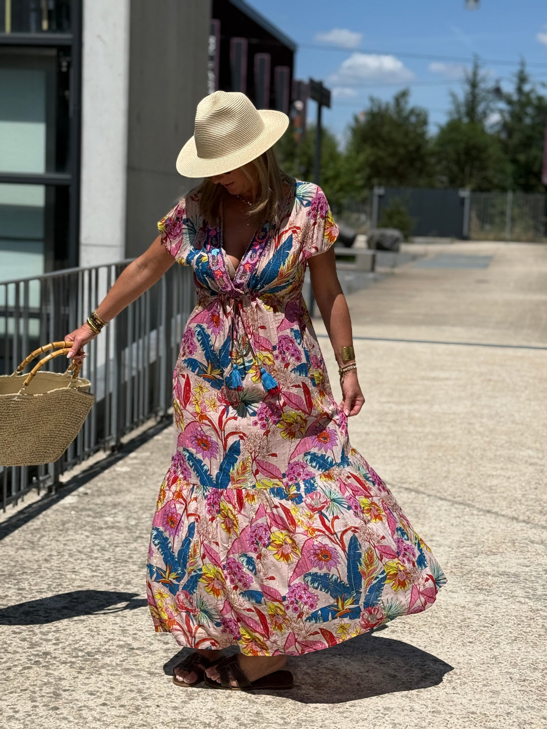 Robe longue col V SATINA