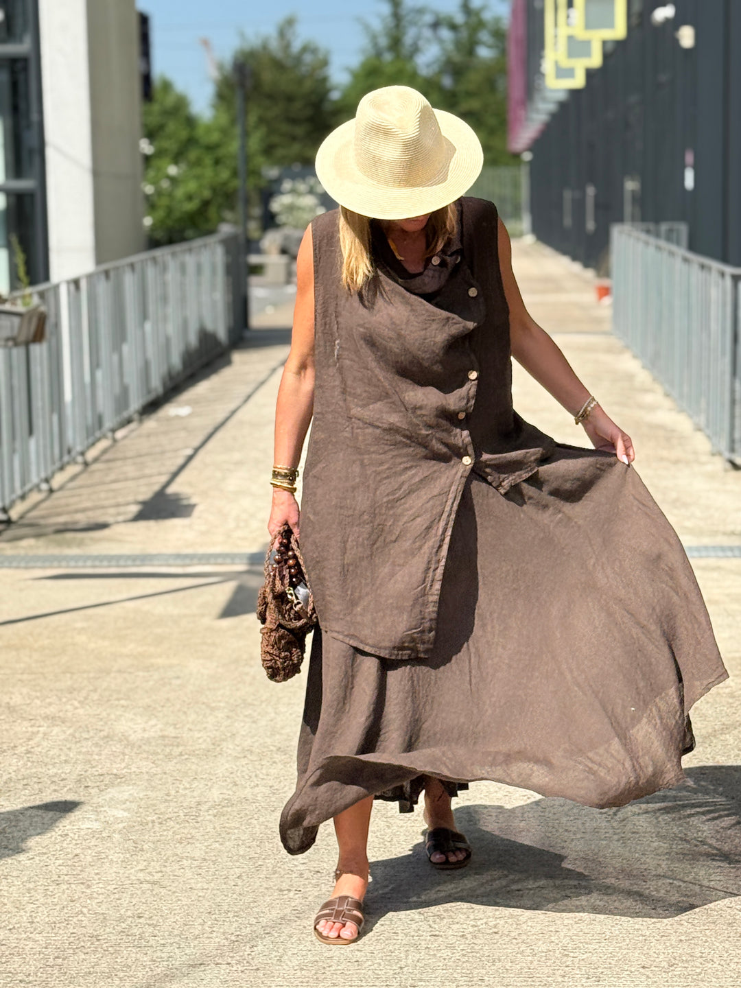 Jupe élastique avec ceinture paille CHOCO