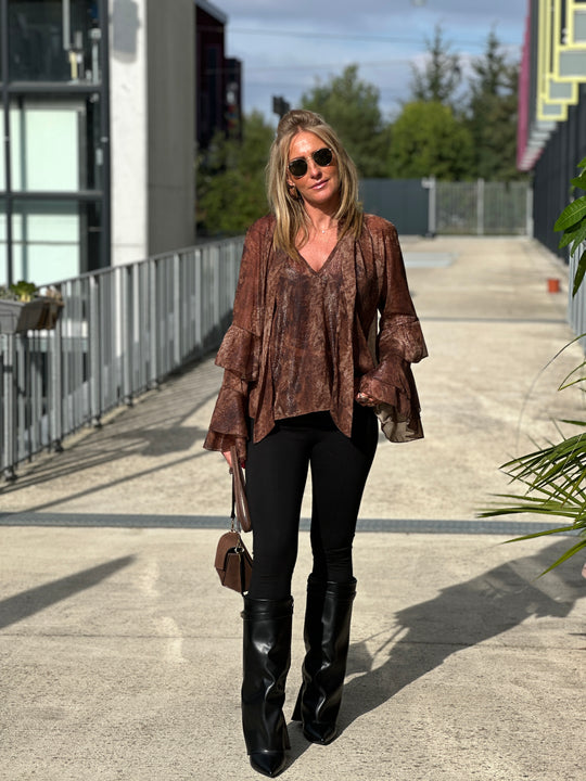 Blouse imprimée volant 7383