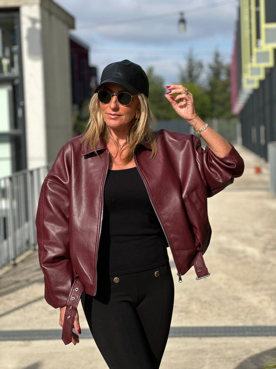 Veste similicuir bordeaux ceinture 202277