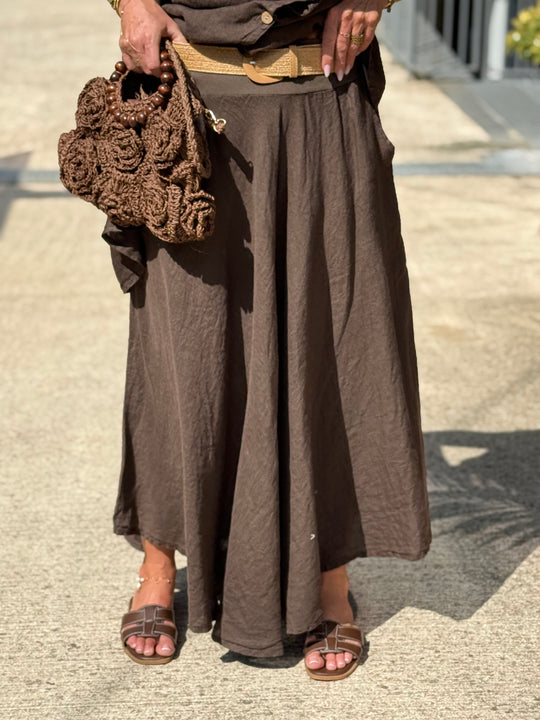 Jupe élastique avec ceinture paille CHOCO