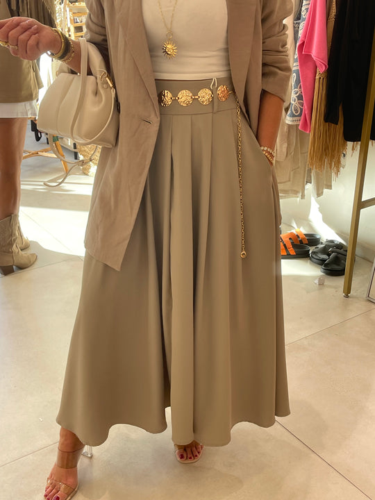 Jupe longue évasée Taupe/beige M760