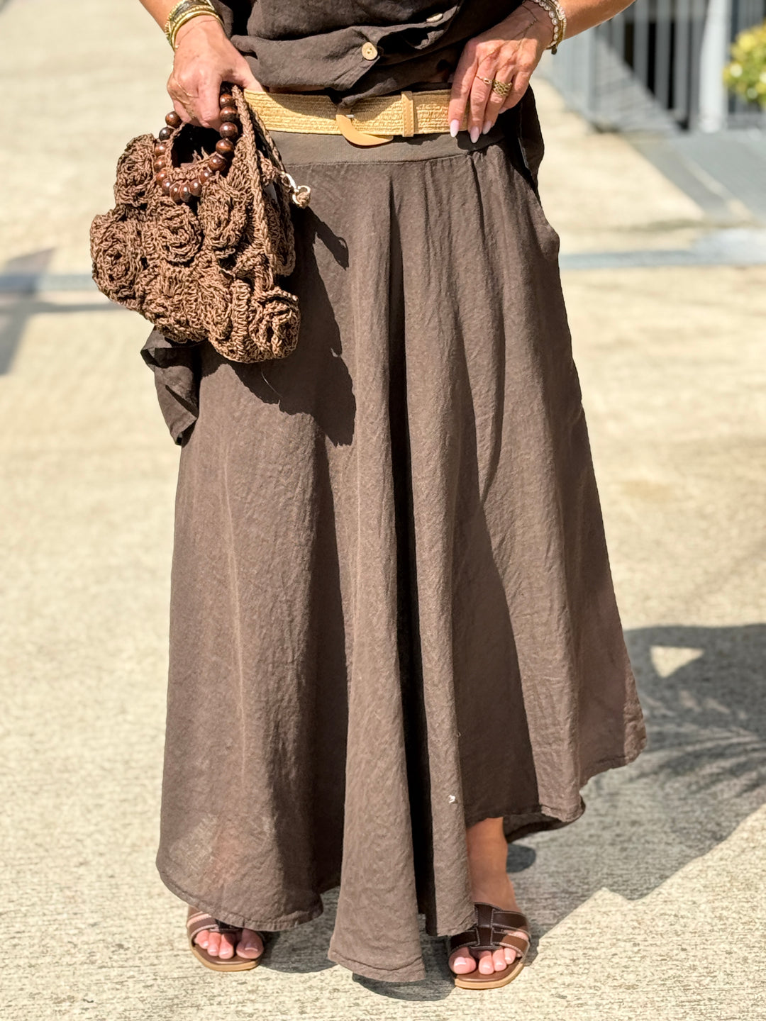 Jupe élastique avec ceinture paille CHOCO