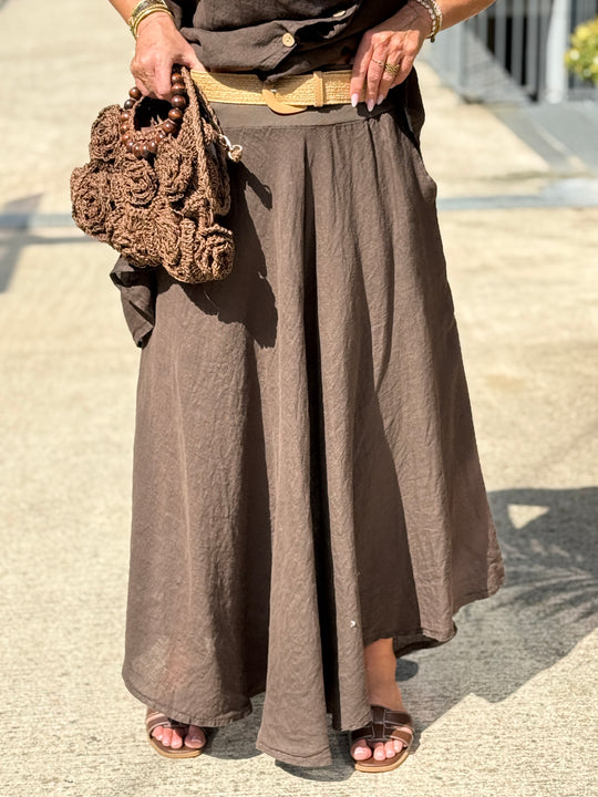 Jupe élastique avec ceinture paille CHOCO