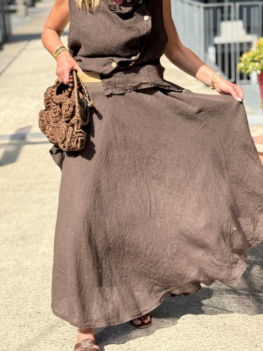 Jupe élastique avec ceinture paille CHOCO