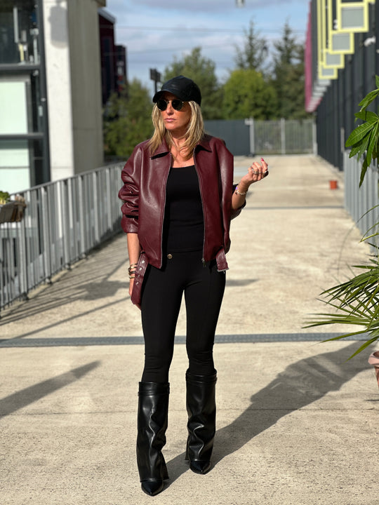 Veste similicuir bordeaux ceinture 202277