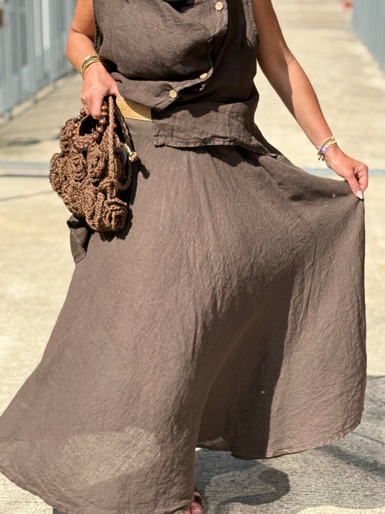 Jupe élastique avec ceinture paille CHOCO