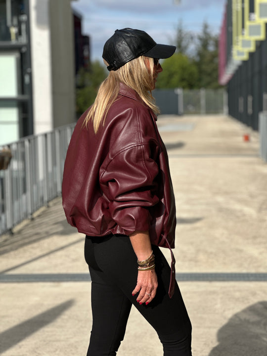 Veste similicuir bordeaux ceinture 202277