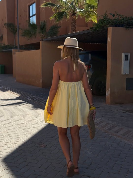 Robe courte à dos nus jaune 9506
