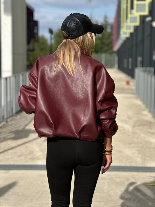 Veste similicuir bordeaux ceinture 202277