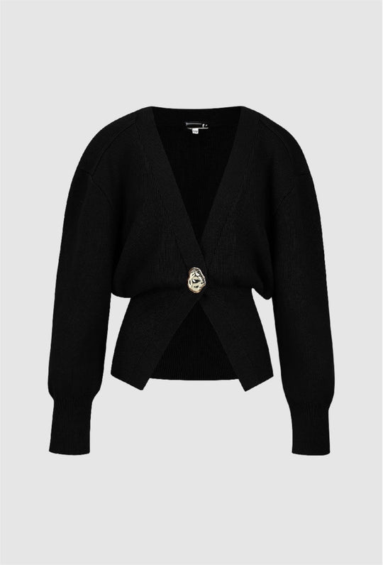 Gilet Noir cintré à la taille bouton or TL225