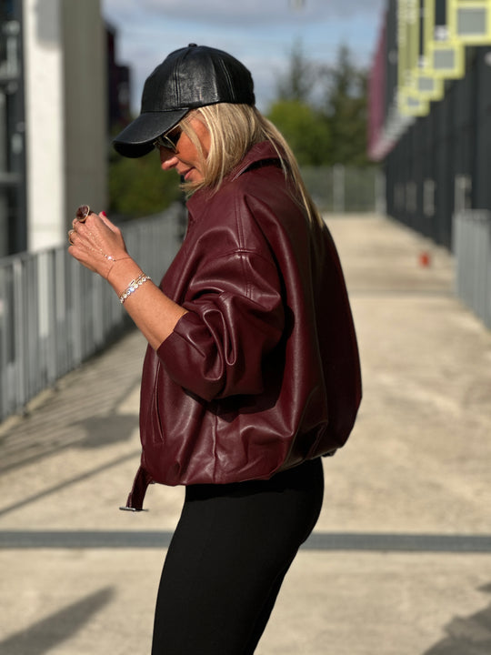 Veste similicuir bordeaux ceinture 202277