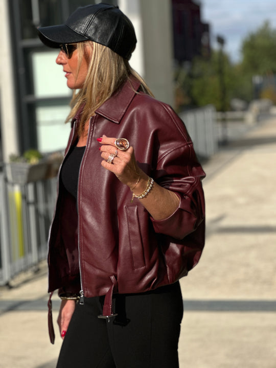 Veste similicuir bordeaux ceinture 202277