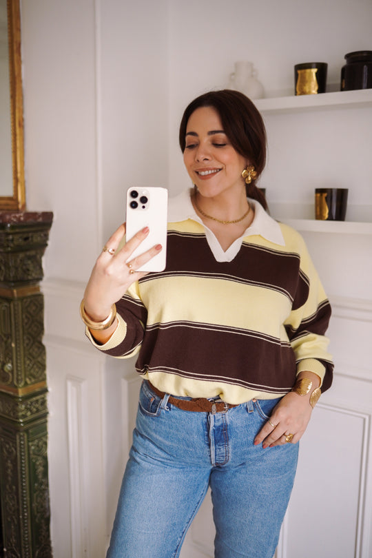 Pull rayure jaune/marron 1041