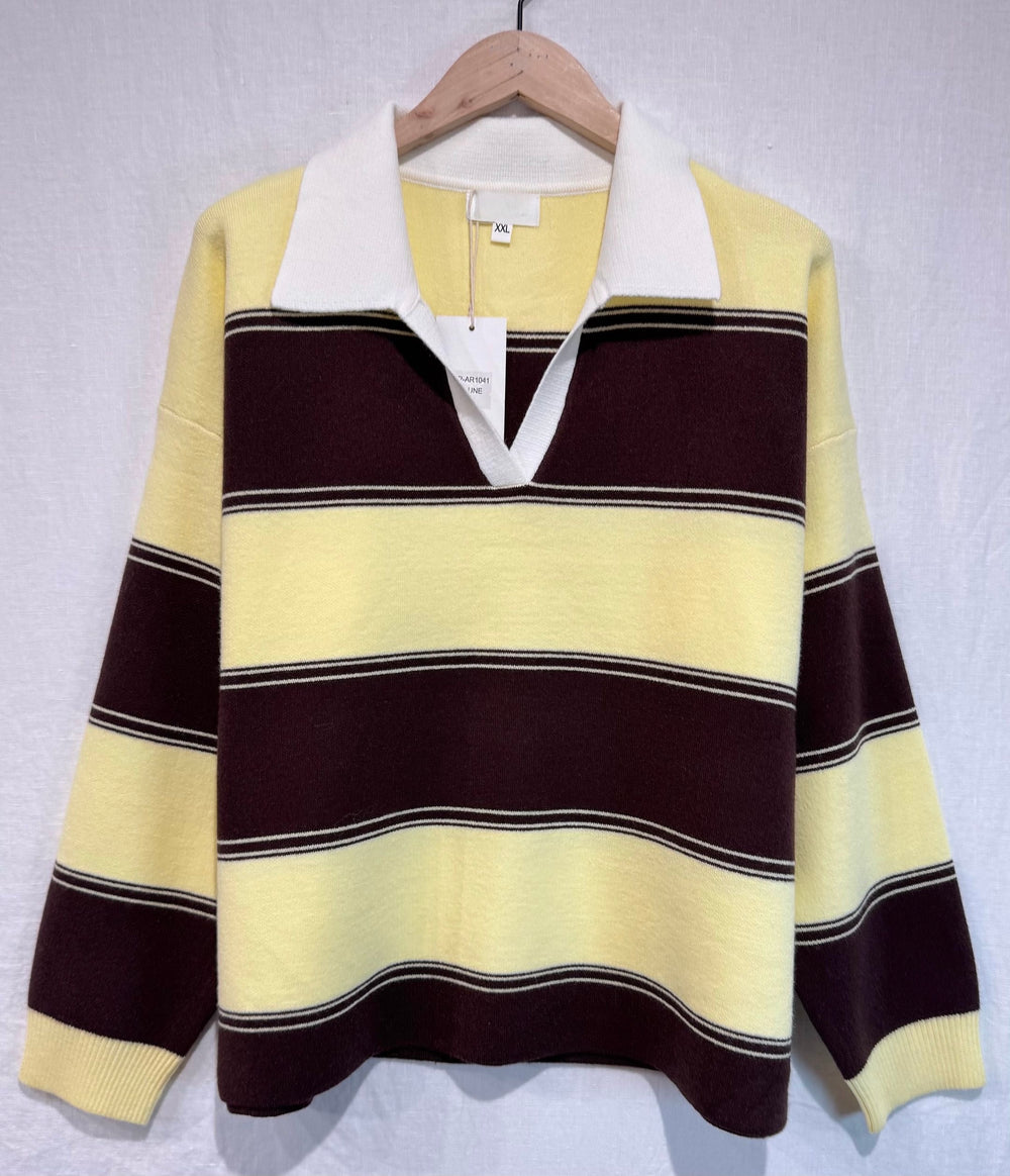 Pull rayure jaune/marron 1041