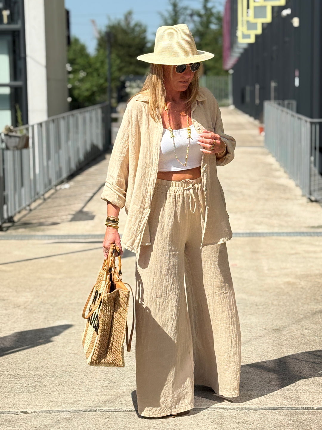 Pantalon lin beige EV011