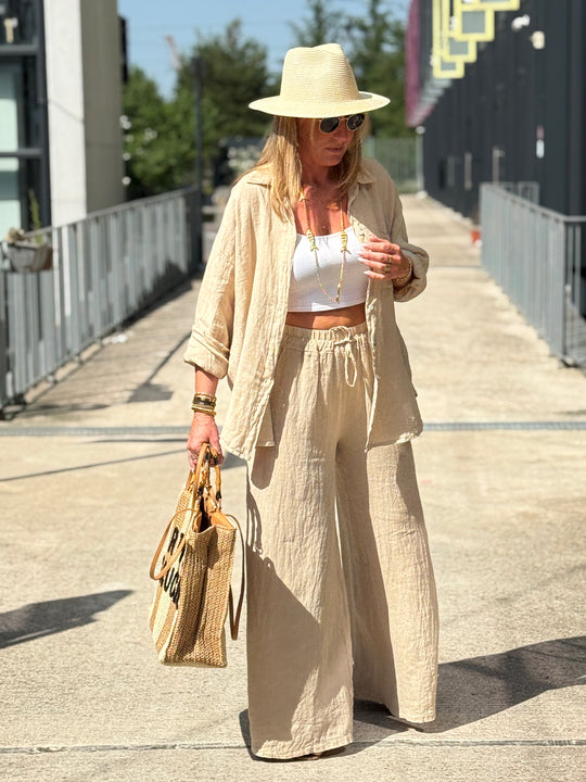Pantalon lin beige EV011