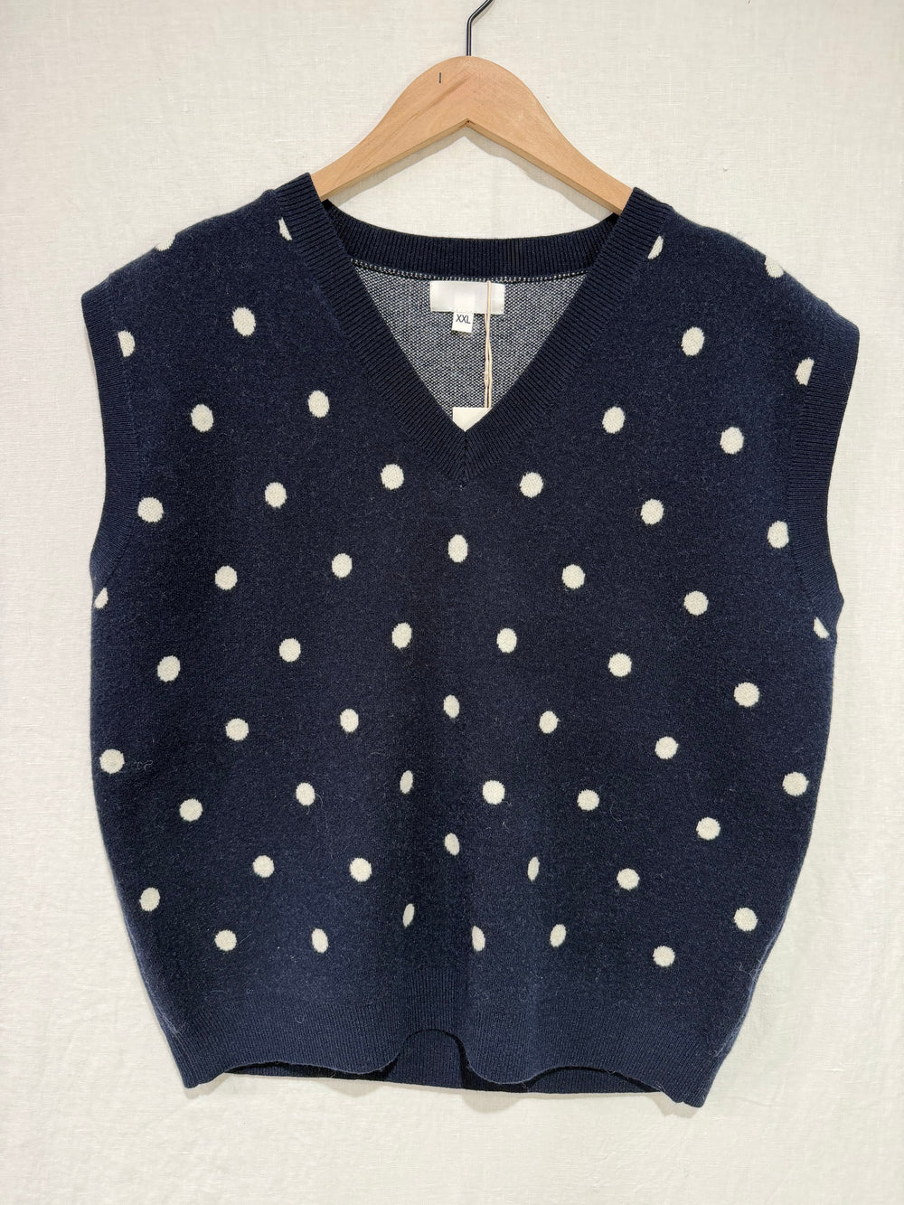 Pull a pois sans manches 1040 bleu marine