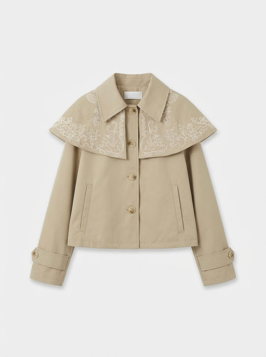 Veste trench col brodée M7555