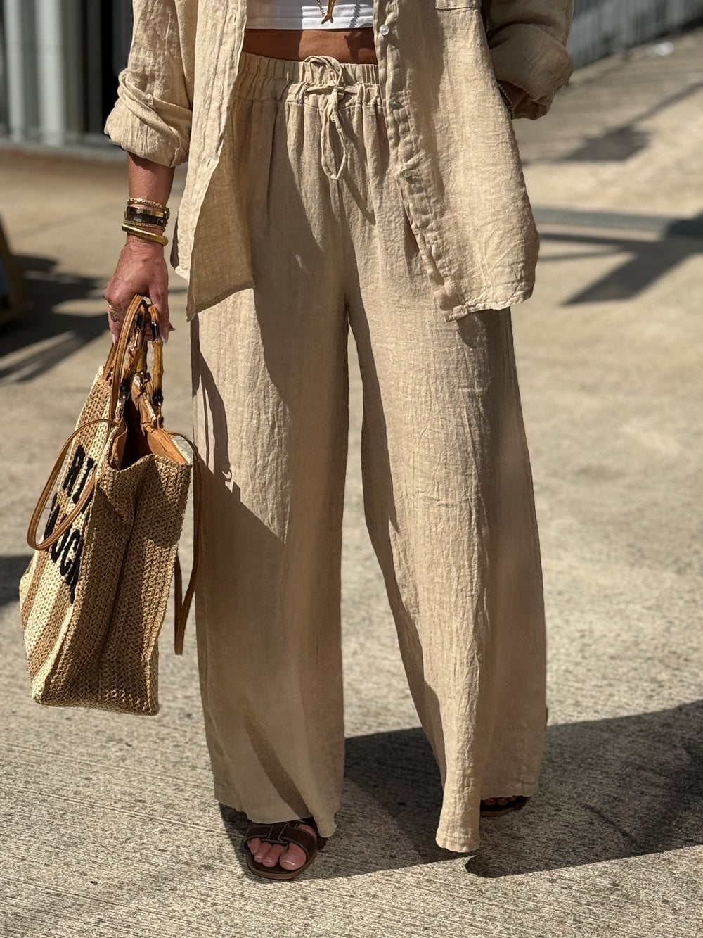 Pantalon lin beige EV011