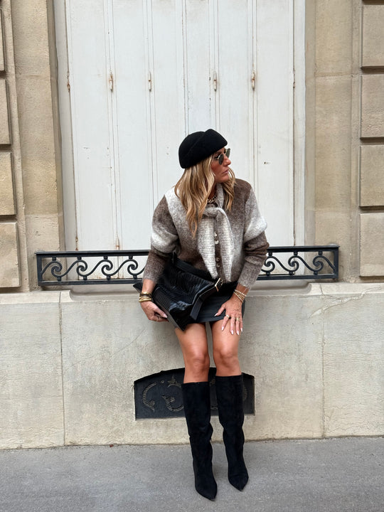 Pull col attaché  choco H625